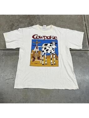 vintage cowpoke cowboy white art comic nature animal farming shirt size large